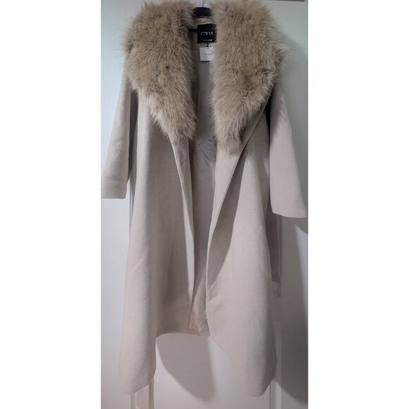 Zara Cream Trench Coat with Faux Fur Collar - Picture 5 of 15